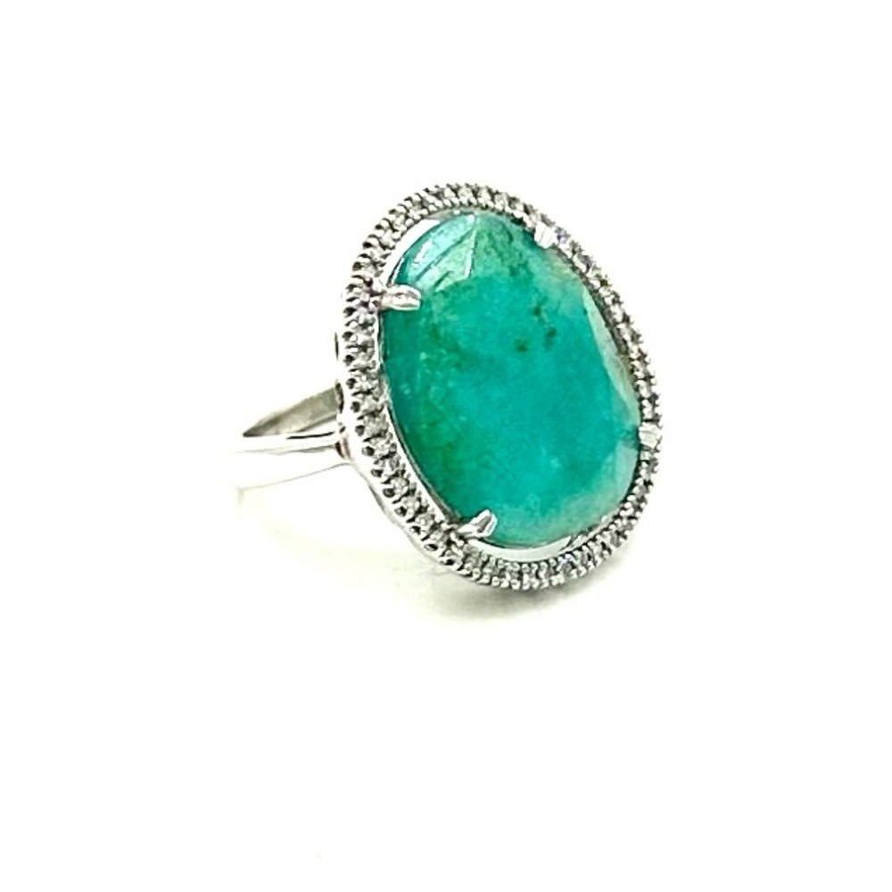 SERAFINA Sterling Silver Natural Diamond & Amazonite Ring Sz 7 NWOT